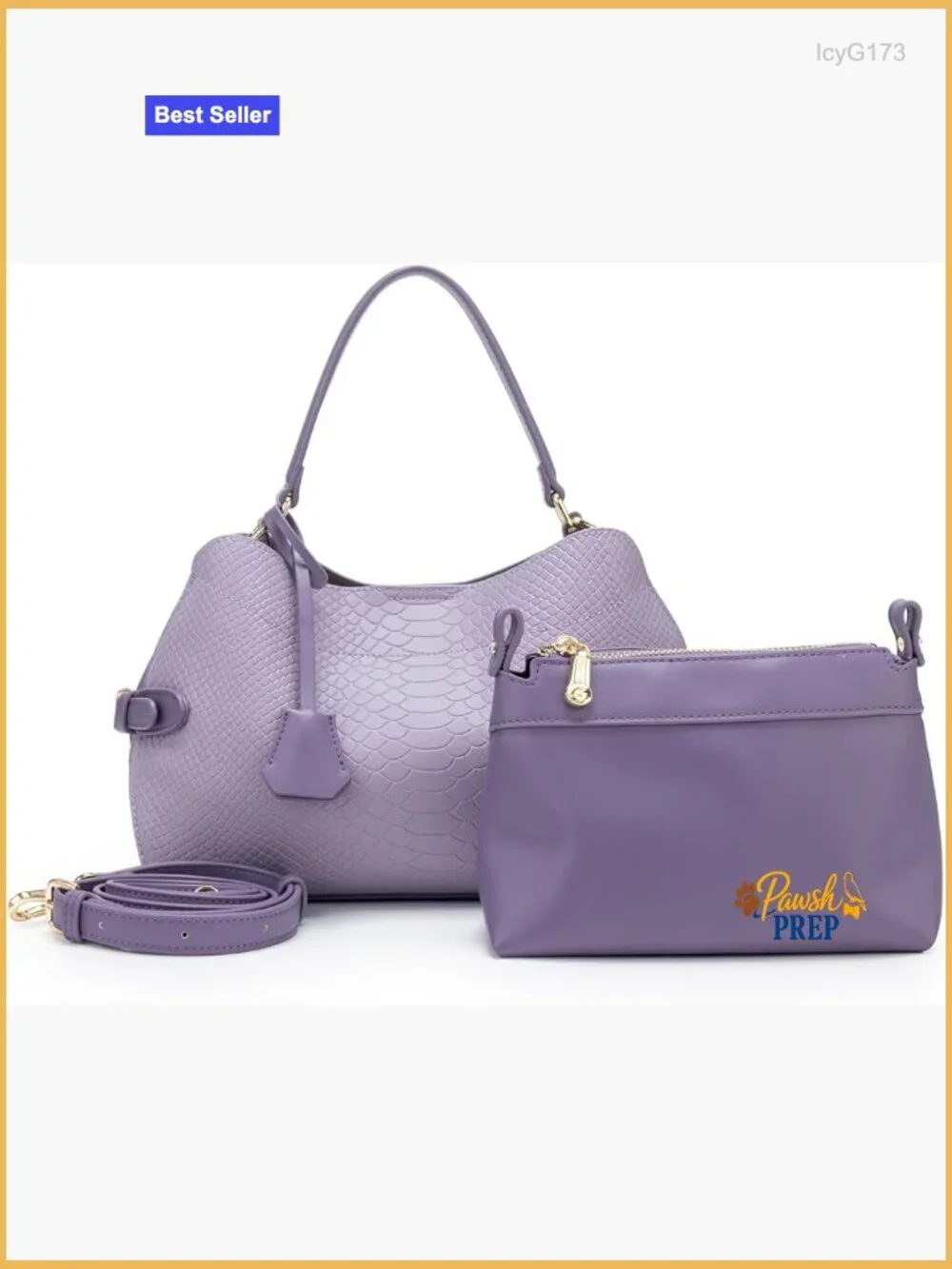 Snake Embossed Faux Suede Hobo Handbag Set with Mini Pouch